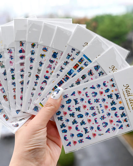 12sheet Cartoon Stitch Angel Nail Stickers Set Multiple Action Kawaii Stitch Nail Art Decals Adhesive Kids Manicure Decorations
