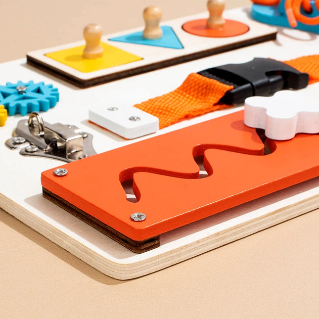 Montessori Wooden Busy Board Unlock Toy Essential Educational Sensory Board for Toddlers Intelligence Development Toys Gift