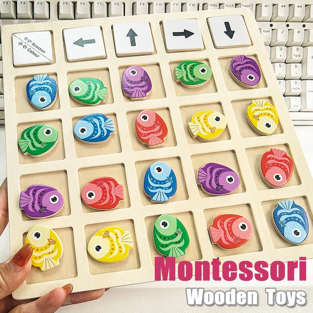 Montessori Wooden Toys Children Logical Thinking Training Direction Color Cognition Educational Battle Battle Board Game Gifts