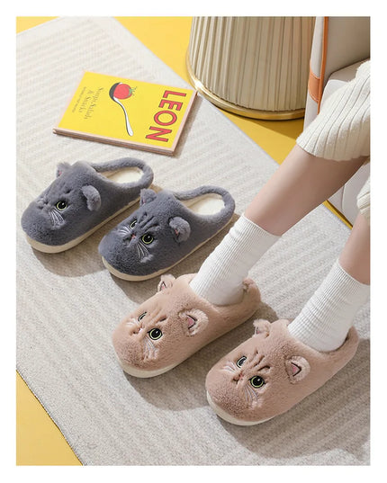 Winter Warm Slipper Women House Fuzzy Cat Cartoon Fur Plush Indoor Lazy Female Thermal Home Shoe Furry Funny Flat flip flop