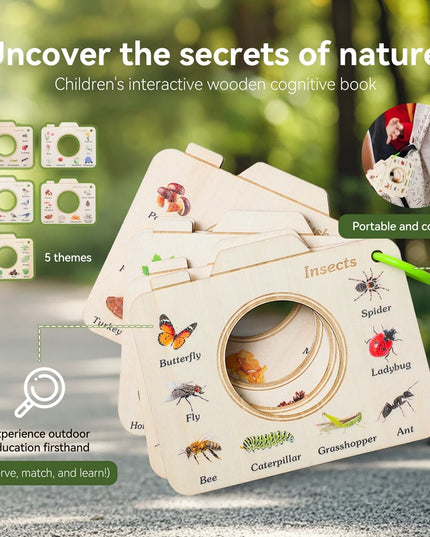 Montessori Wood Book Toys Educational Toys Outdoor Animals Plants Cognitive Puzzle Toys for Kids Wooden 0 12 Months Baby Toys