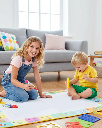 No Mess Magic Water Drawing Mat Doodle Board Reusable Educational Toy with Pens & Stamps, Gift for Toddler Boys Girls
