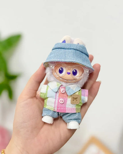 Handsome Labubu 4.0 Clothes Kawaii Bucket Hat Shirt Pants Set Mini Plush Doll Clothing Fashion Doll Accessories Gift