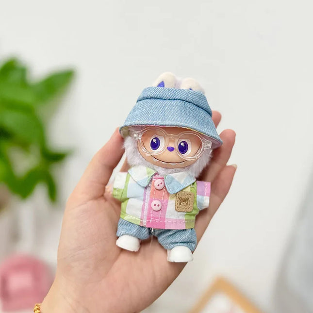 Handsome Labubu 4.0 Clothes Kawaii Bucket Hat Shirt Pants Set Mini Plush Doll Clothing Fashion Doll Accessories Gift