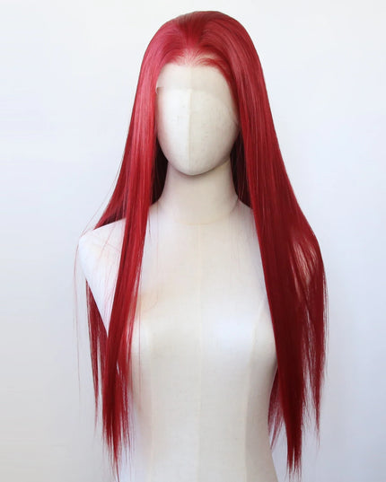 Red Wig 13x4 Synthetic Lace Front Wig Long Straight Dark Red Lace Front Synthetic Wig Pre Plucked Heat Resistant Fiber Hair