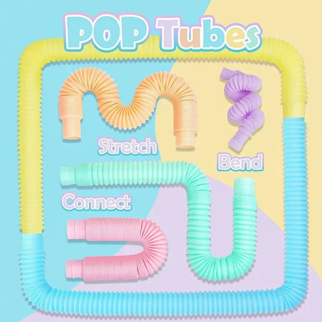 6 12 18 24 30 Pcs Pop Tubes Sensory Toys Fidget Stress Relief Decompression Finger Squeeze Toy Telescopic Tube for Kids Teenager