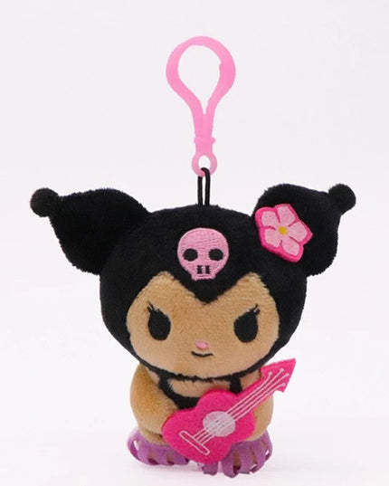 Hot Anime Hello Kitty Kuromi Dolls Filled Keychain Dark Skin Hawaiian Series Cartoon Accessory Toys Bag Pendant Charms