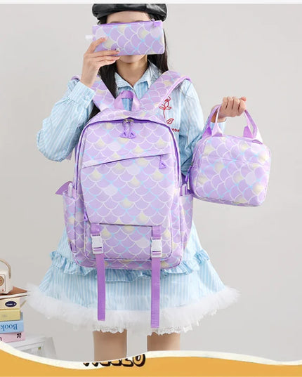 3pcs Hello Kitty Colorful Backpack with Lunch Bag Rucksack Casual School Bags for Boys Girls Women Student Teenagers Sets