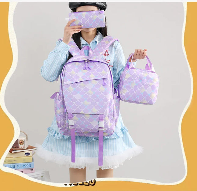 3pcs Hello Kitty Colorful Backpack with Lunch Bag Rucksack Casual School Bags for Boys Girls Women Student Teenagers Sets