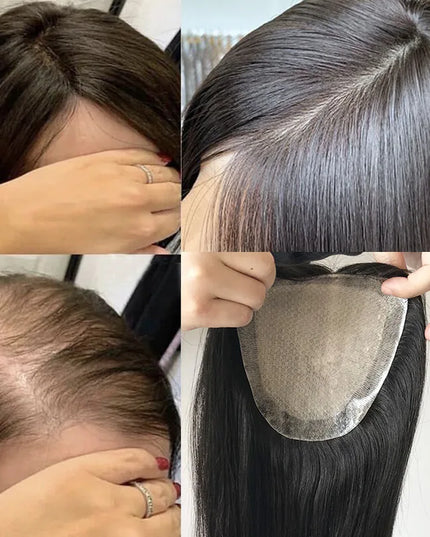 6x6 inch Human Hair Silk Topper With 2CM PU Around Virgin Human Hair Topper Straight For Women