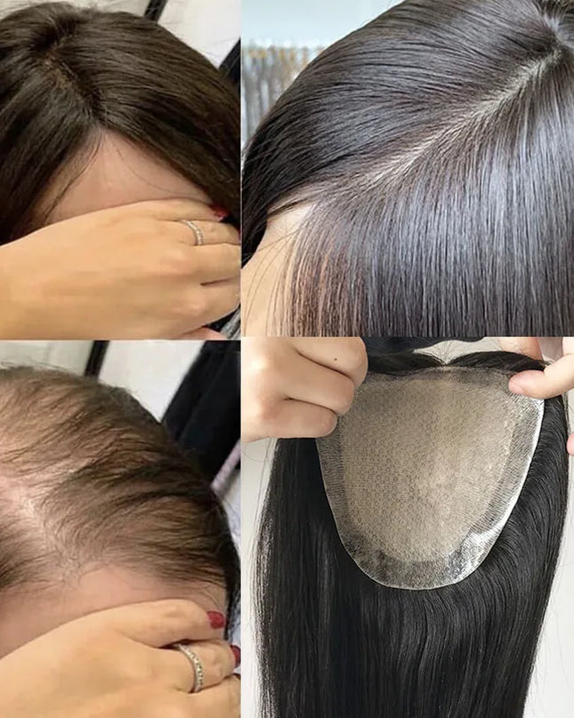 6x6 inch Human Hair Silk Topper With 2CM PU Around Virgin Human Hair Topper Straight For Women