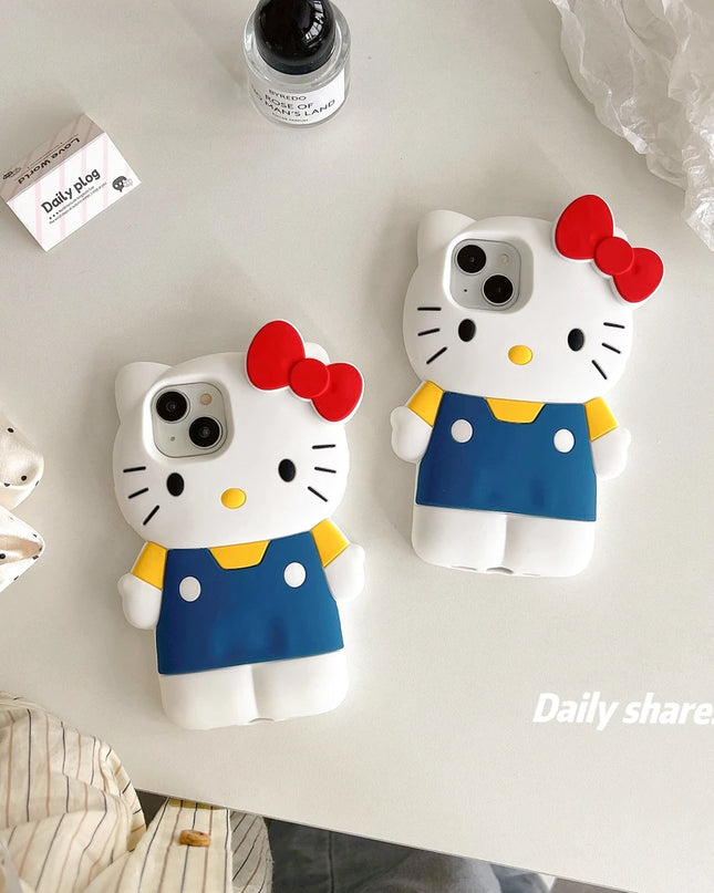 Cute Cartoon Sanrio Hello Kitty Phone Case For iPhone 16 15 14 13 12 11 Pro Max Shockproof 3D Stereoscopic Soft Silicone Cover