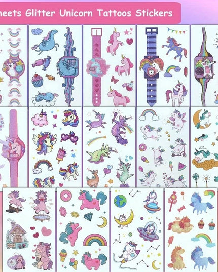 14 Sheets Glittering Unicorn Tattoo Stickers for Personalized Decoration, Temporary Tattoos for Children Kids