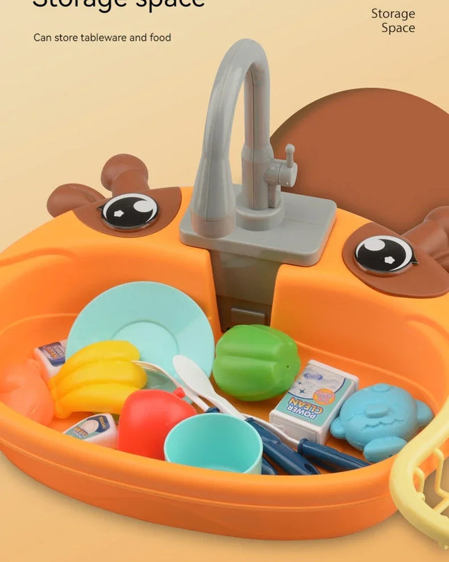 Toy Kitchen Set for Toddlers with Electric Circulating Water, Dishwasher Sink, Imaginative Pretend Play for Kids Boys Girls Ages