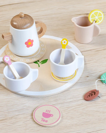 Kids Pretend Play Toys Popular Kids Kitchen Toys Realistic Wooden Tea Set Party Toy Set
