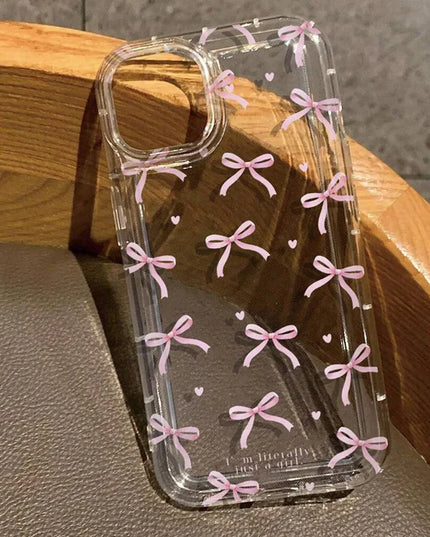 Cute Pink Heart Bow Phone Case for IPhone 17 16 15 14 13 12 11 Pro Max 13 12 Mini 17Air 16e Shockproof Soft Clear Cases Coque