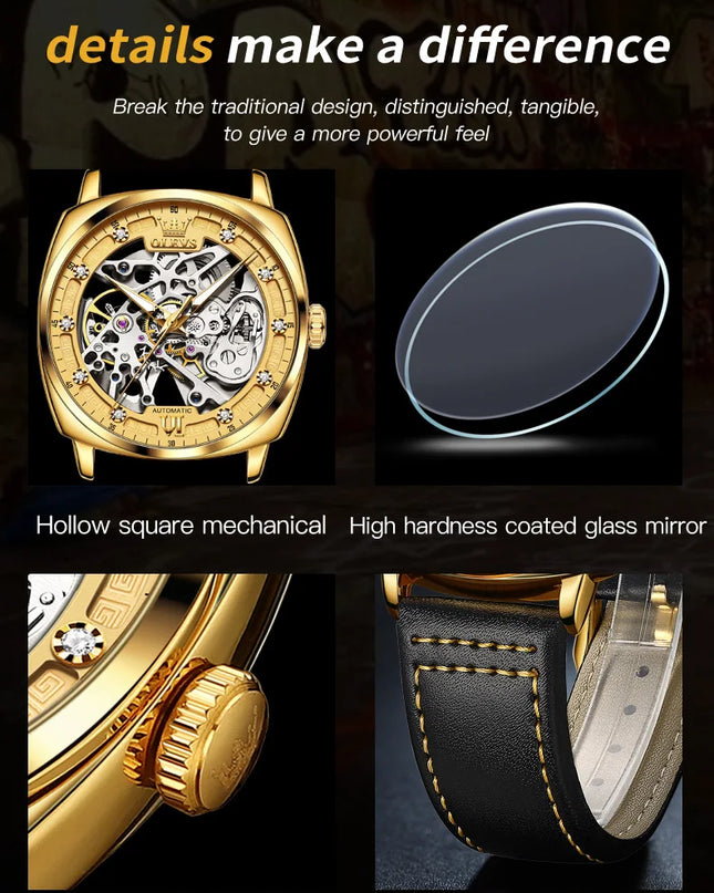 OLEVS 6651 Top Brand Men Watches Fashion Dress Automatic Mechanical Wristwatch Wateproof Luminous Hollow Flywheel Watch for man