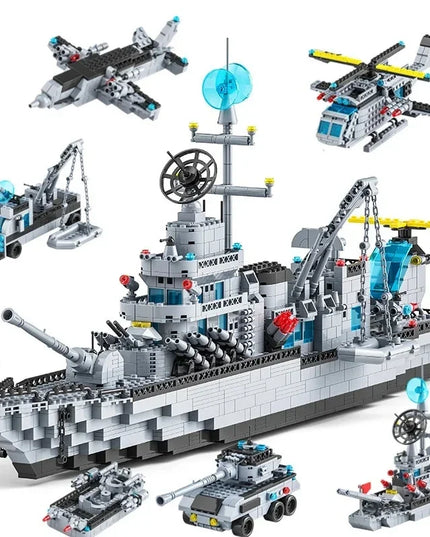 Huge size 1560PCS Navy war ship Army ship model warship 6 in 1 multi-shape combination building blocks to build a boy toy set
