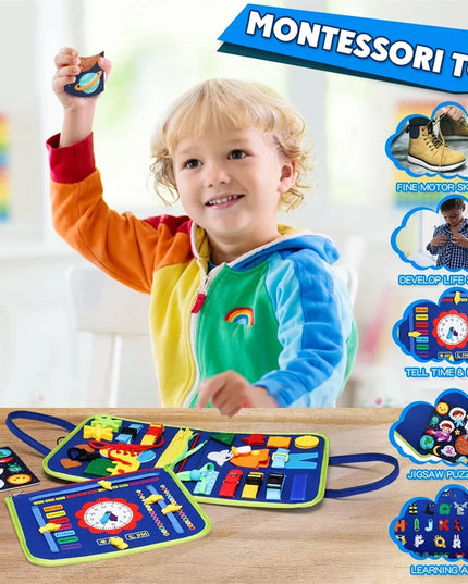 Montessori Busy Board Educational Activity Developing Sensory Board Fine Basic Dress Motor Skills Travel Toy Gift for Boys Girls