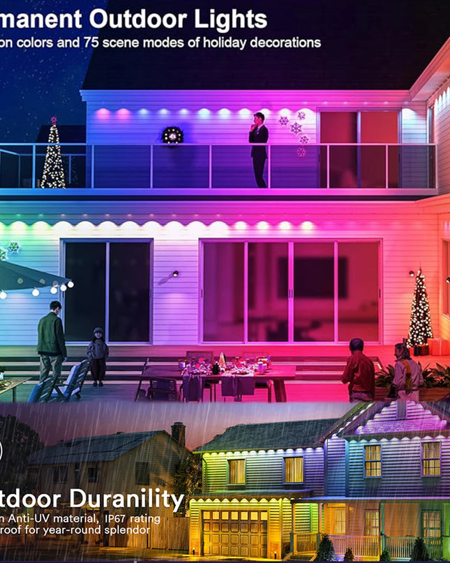 LED Permanent Outdoor Lights IP65 Waterproof RGBIC Eave Lights With Remote for Christmas New Year Roof DIY Holiday String Light