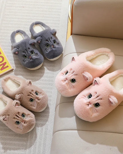 Winter Warm Slipper Women House Fuzzy Cat Cartoon Fur Plush Indoor Lazy Female Thermal Home Shoe Furry Funny Flat flip flop