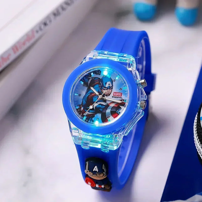 Disney Fashion Minnie Children's Watch Mickey Mouse Children's Flash Light Cartoon Figure Doll Boys Girls Birthday Gifts