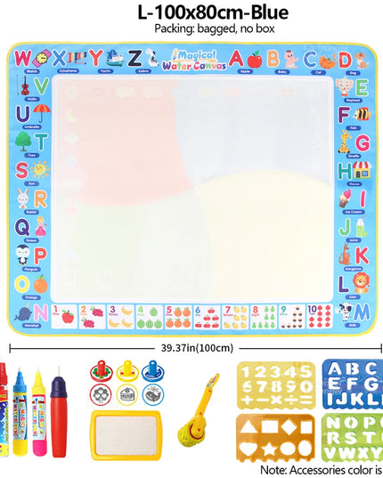 No Mess Magic Water Drawing Mat Doodle Board Reusable Educational Toy with Pens & Stamps, Gift for Toddler Boys Girls