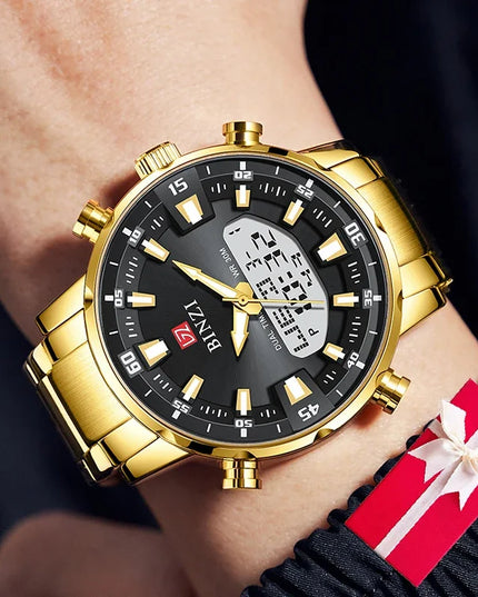 Men Watches 2025 Top Brand Luxury relogio masculino Gold Stainless Steel Band Wrist Watch For Male Clock Men Dual Display watch