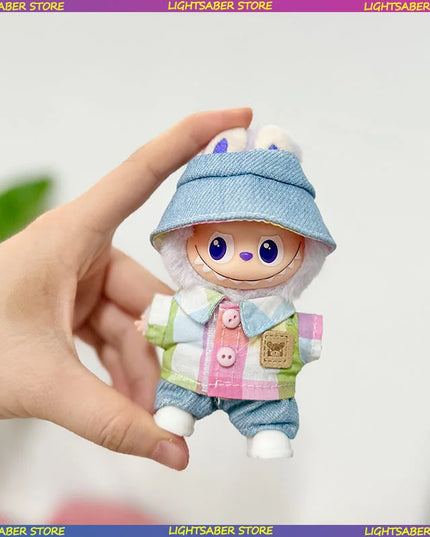 Handsome Labubu 4.0 Clothes Kawaii Bucket Hat Shirt Pants Set Mini Plush Doll Clothing Fashion Doll Accessories Gift