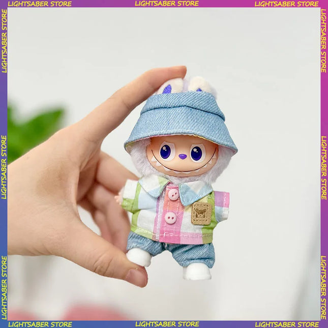 Handsome Labubu 4.0 Clothes Kawaii Bucket Hat Shirt Pants Set Mini Plush Doll Clothing Fashion Doll Accessories Gift