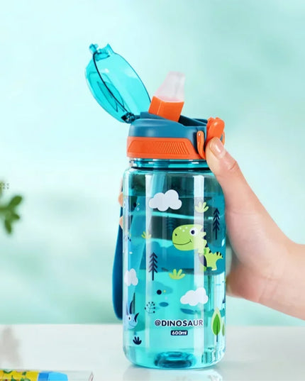 600ml Dinosaur Water Bottle For Kids Water Sippy Cup With Silicone Straw Leakproof Plastic Water Bottles Summer Kids Water Cup