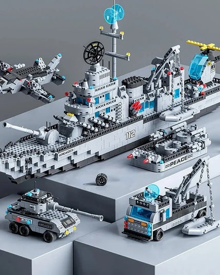 Huge size 1560PCS Navy war ship Army ship model warship 6 in 1 multi-shape combination building blocks to build a boy toy set