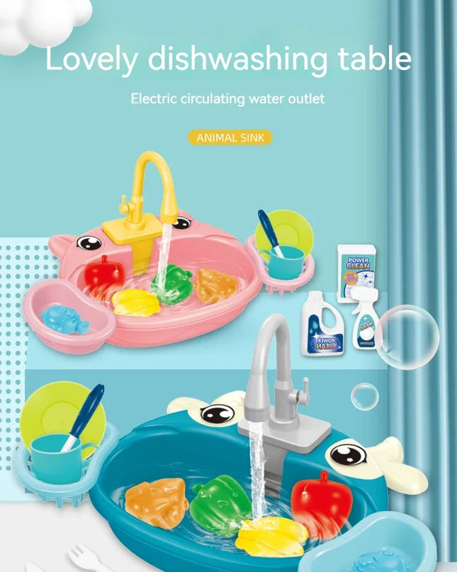 Toy Kitchen Set for Toddlers with Electric Circulating Water, Dishwasher Sink, Imaginative Pretend Play for Kids Boys Girls Ages