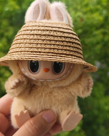 Labubu open top straw hat, party clothing accessories, rustic style Labubu baby clothes decoration accessories (hat only)