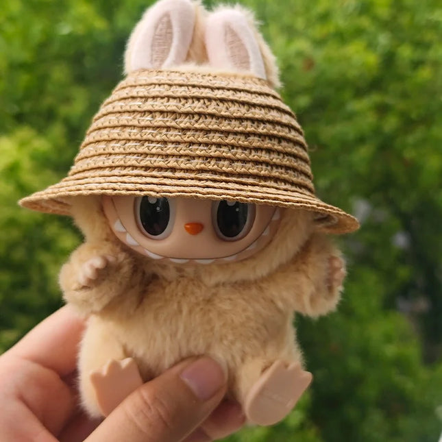 Labubu open top straw hat, party clothing accessories, rustic style Labubu baby clothes decoration accessories (hat only)