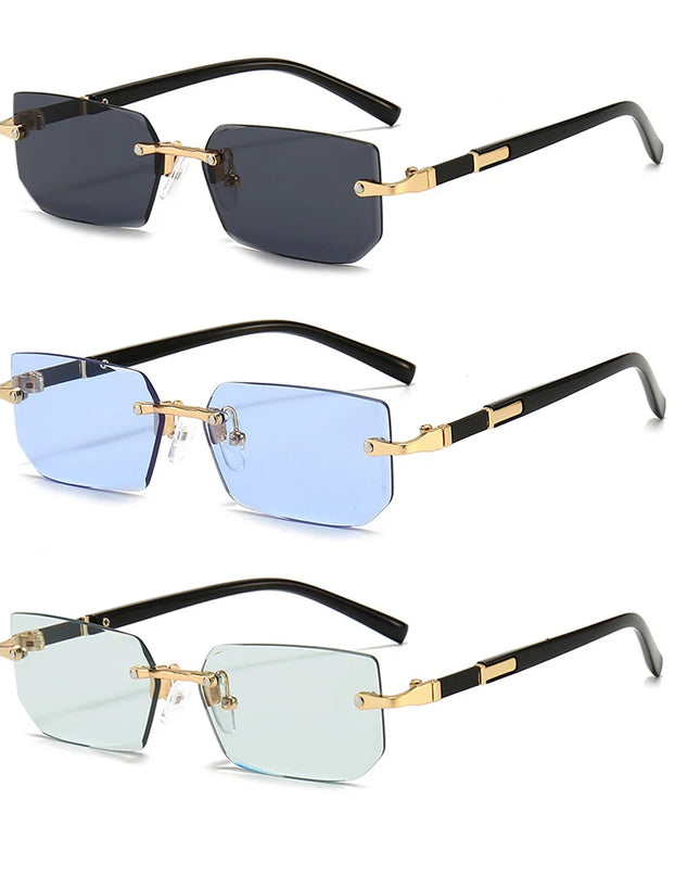 Rimless Sunglasses Rectangle Fashion Popular Women Men Shades Small Square Sun Glasses For Female Male Summer Traveling Oculos