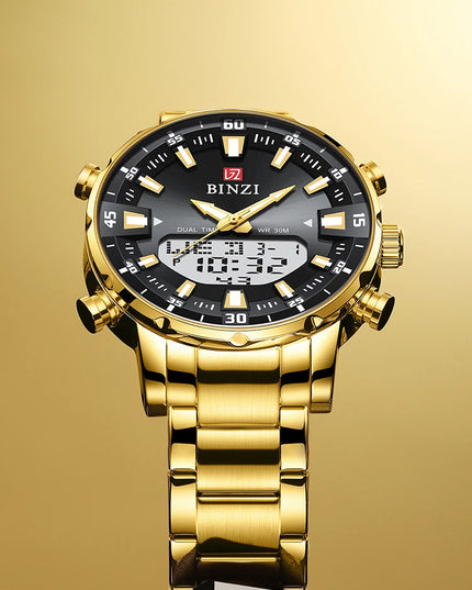 Men Watches 2025 Top Brand Luxury relogio masculino Gold Stainless Steel Band Wrist Watch For Male Clock Men Dual Display watch
