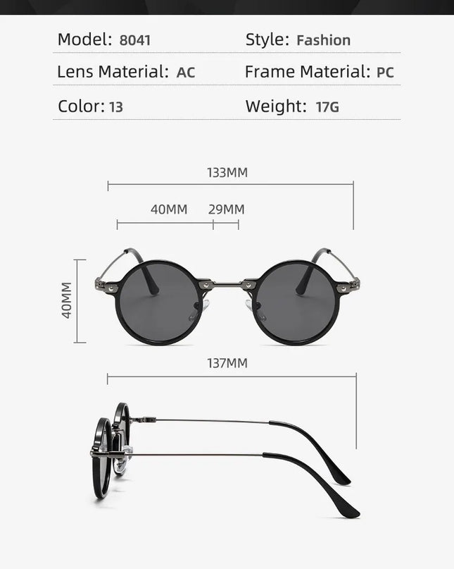 Round Sunglasses For Men Women Retro  Steampunk Sun Glasses Male Female Brand Designer Metal Frame Eyewear Shades Oculos De Sol