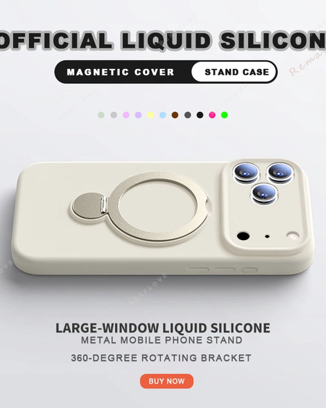 360 Magnetic Stand Liquid Silicone Phone Case For iPhone 17 Air 13 14 15 16 Pro Max Plus Magsafe Charge Holder Protector Cover