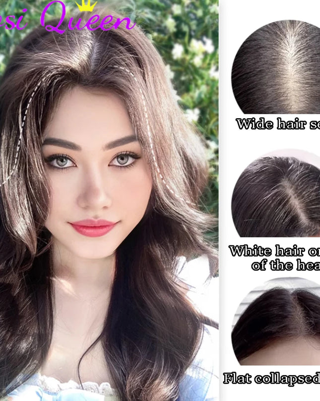 AOSI Synthetic Eight-character Bangs Wig For Women With High Hair Volume And High Skull Covering Gray Hair Replacement Wig
