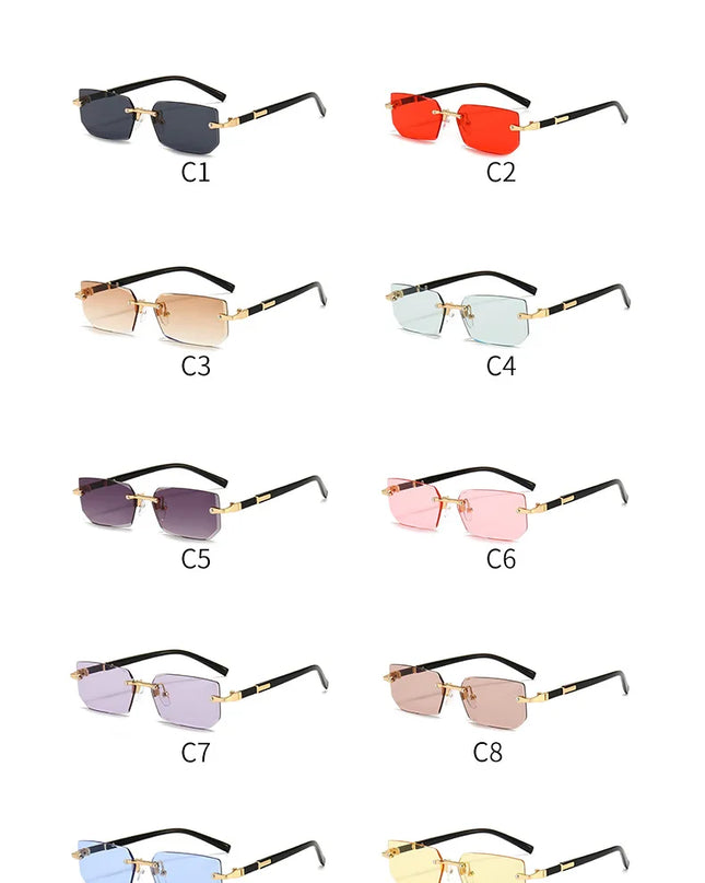 Rimless Sunglasses Rectangle Fashion Popular Women Men Shades Small Square Sun Glasses For Female Male Summer Traveling Oculos