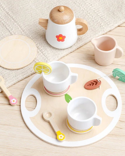 Kids Pretend Play Toys Popular Kids Kitchen Toys Realistic Wooden Tea Set Party Toy Set