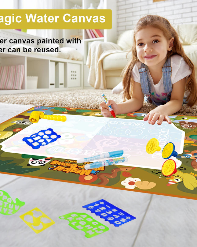 100*80CM Magic Water Doodle Mat for Kids - Reusable Waterproof Drawing Board with Magic Pens, Educational Art Toy for kids