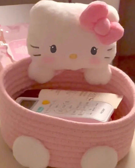 Japanese Kawaii Hello Kitty Storage Basket Cute Harajuku Charm Cosmetics Toys Storage Box Bedroom Decoration Birthday Gift Pink