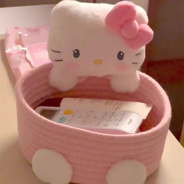 Japanese Kawaii Hello Kitty Storage Basket Cute Harajuku Charm Cosmetics Toys Storage Box Bedroom Decoration Birthday Gift Pink