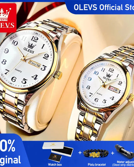 OLEVS 5567 Couple Watches Waterproof Luminous Wristwatch for Lover Date Men‘s and Women's Wristwatch Simple Fashion
