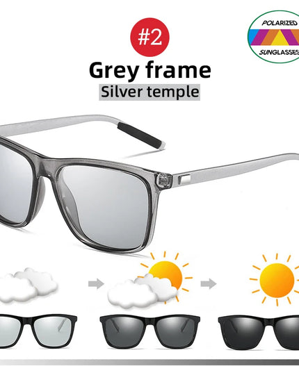 Classic Fishing Sunglasses Men Polarized Metal Square Frame UV400 Photochromic Goggles Women Driving Discoloration Eyewear