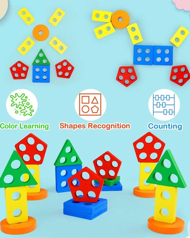 Montessori Wood Toys for Kids Wooden Sorting Stacking Toys for Baby Toddlers Educational Shape Color Sorter Preschool Kids Gifts