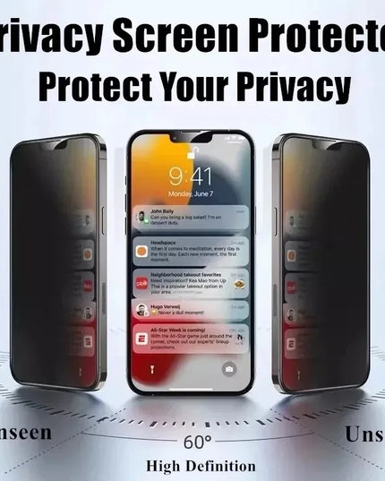 4PCS Privacy Screen Protector for iPhone 16 15 14 13 Pro Max 15 14 Plus 13 12 mini 11 Pro XS Max X XR Privacy Tempered Glass