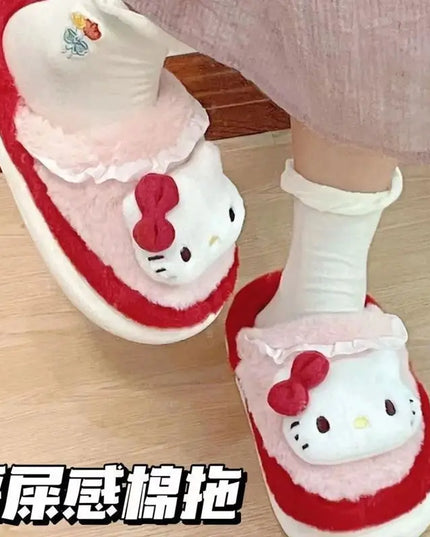 Anime Cartoon Kawaii Hello Kitty My Melody Cinnamoroll Kuromi Slippers Cute Home Thick-Soled Plush Slippers Girls Surprise Gift